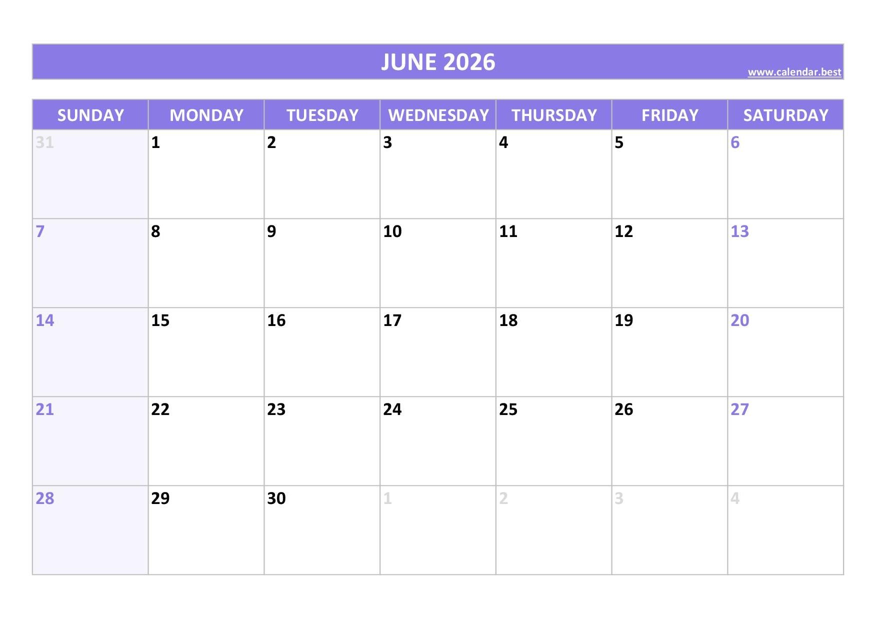 June 2026 Calendar Calendar best