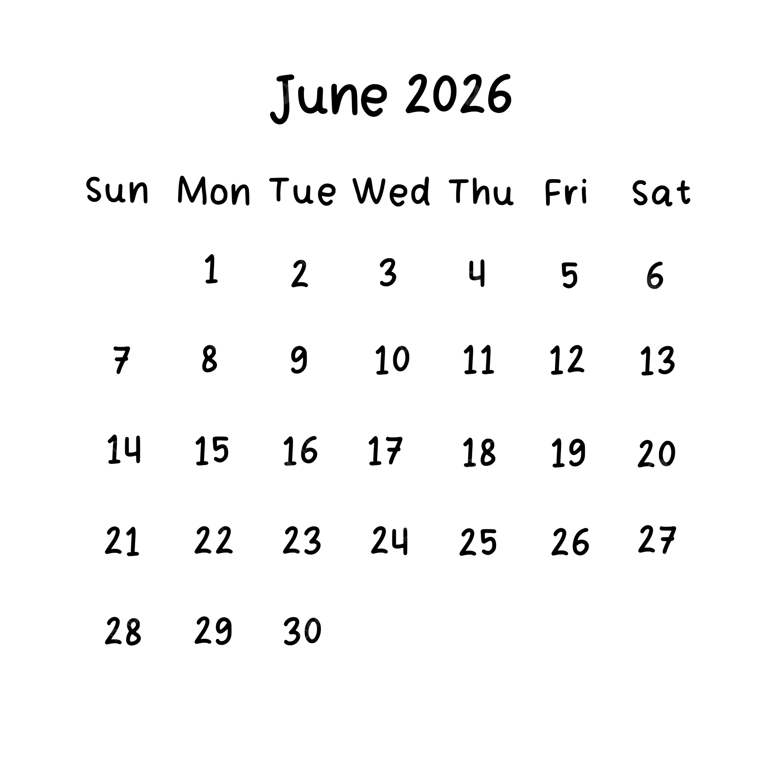 June Monthly Calendar 2026 In Black Color June Calendar 2026 