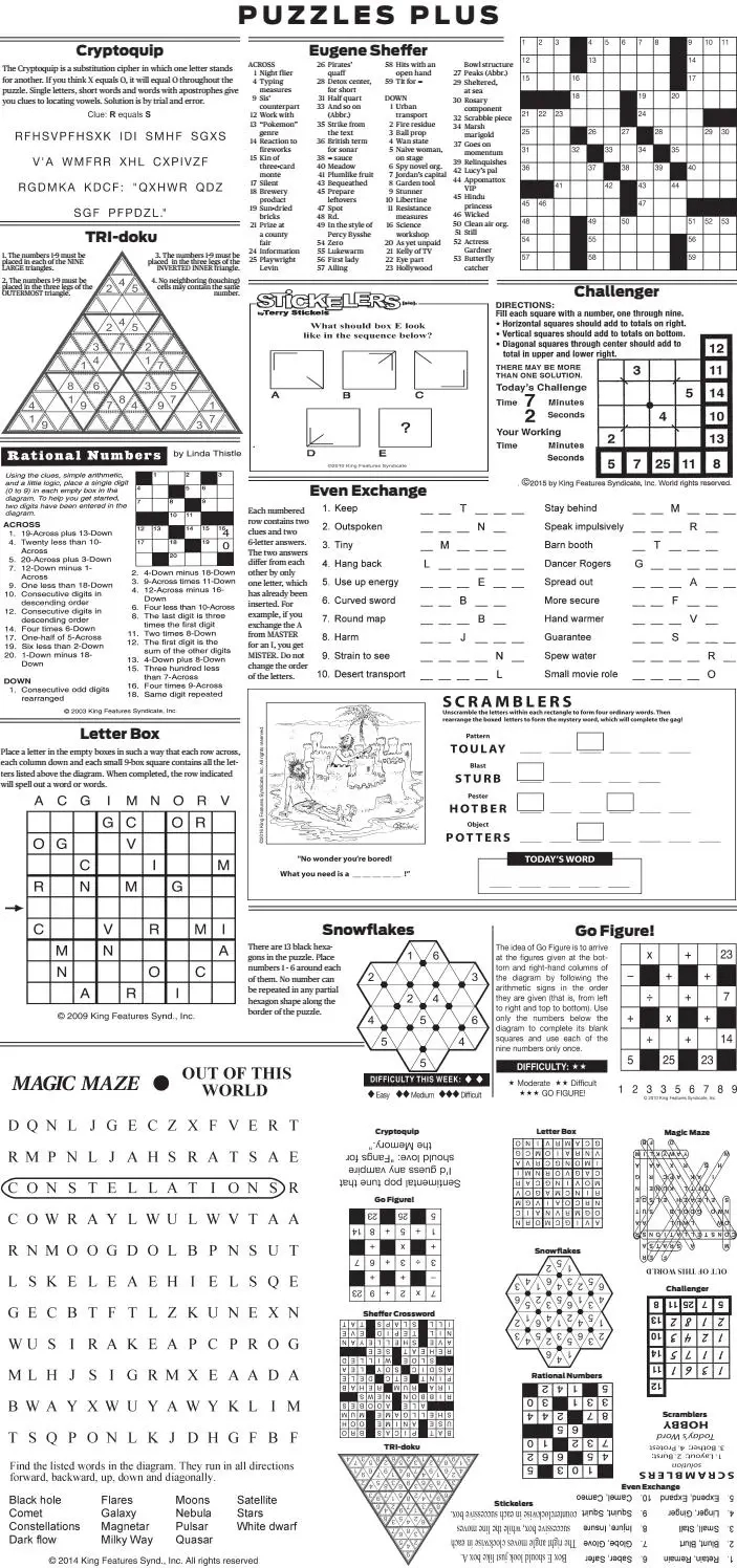 King Features NEW Full Size Daily Puzzle Page By KingFeatures 