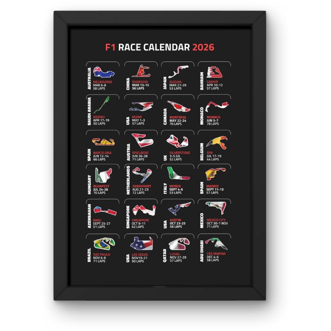 Lap Legends 2026 Race Schedule Print In A4 Black Frame 