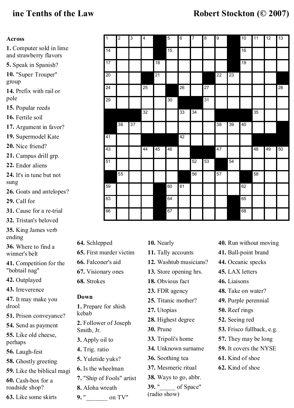 Crossword Puzzles Free And Printable
