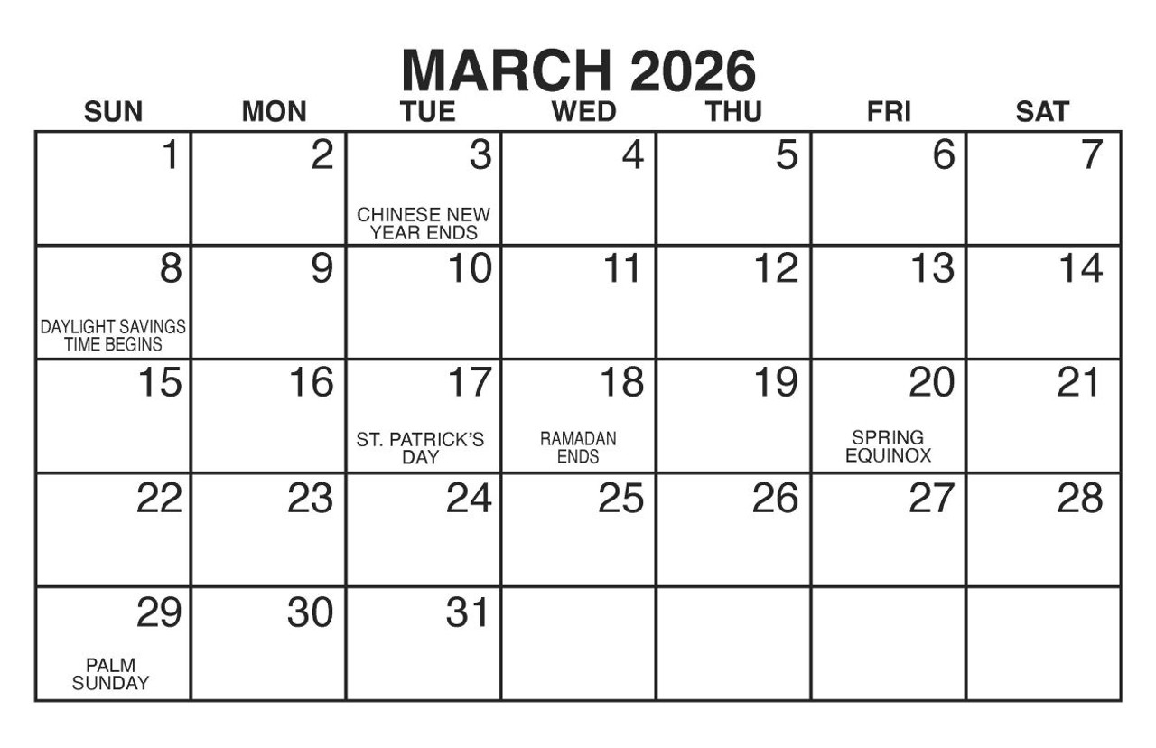 Printable Calendar Big Boxes December 2026