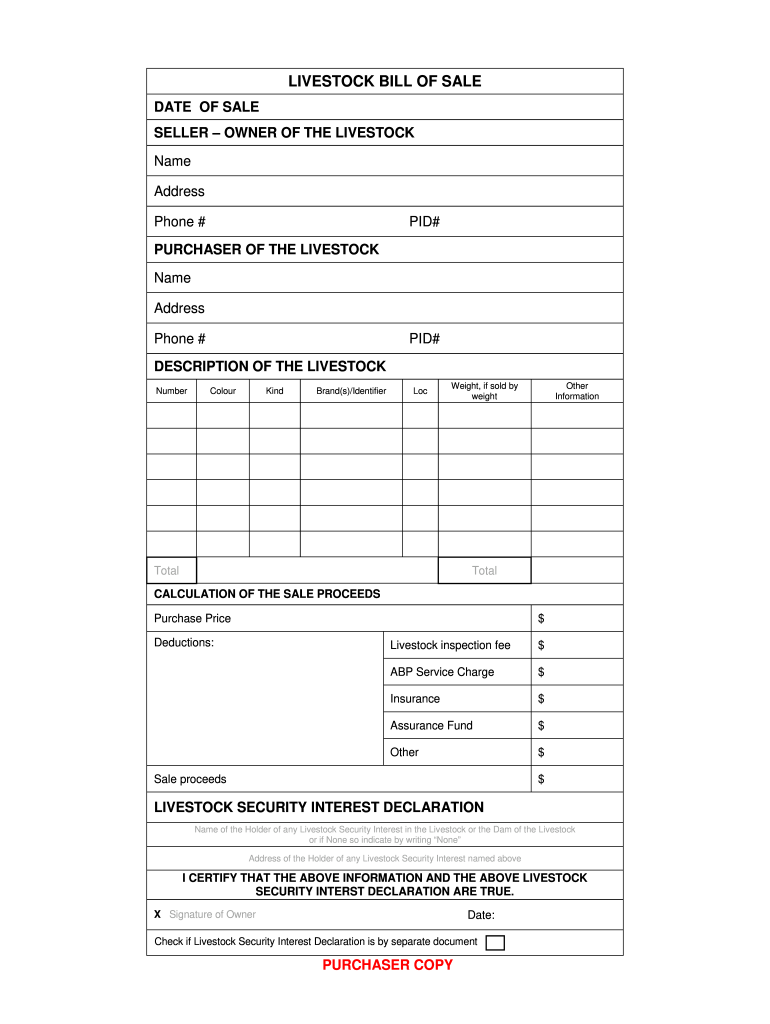 Livestock Bill Of Sale Form Fill Online Printable Fillable 