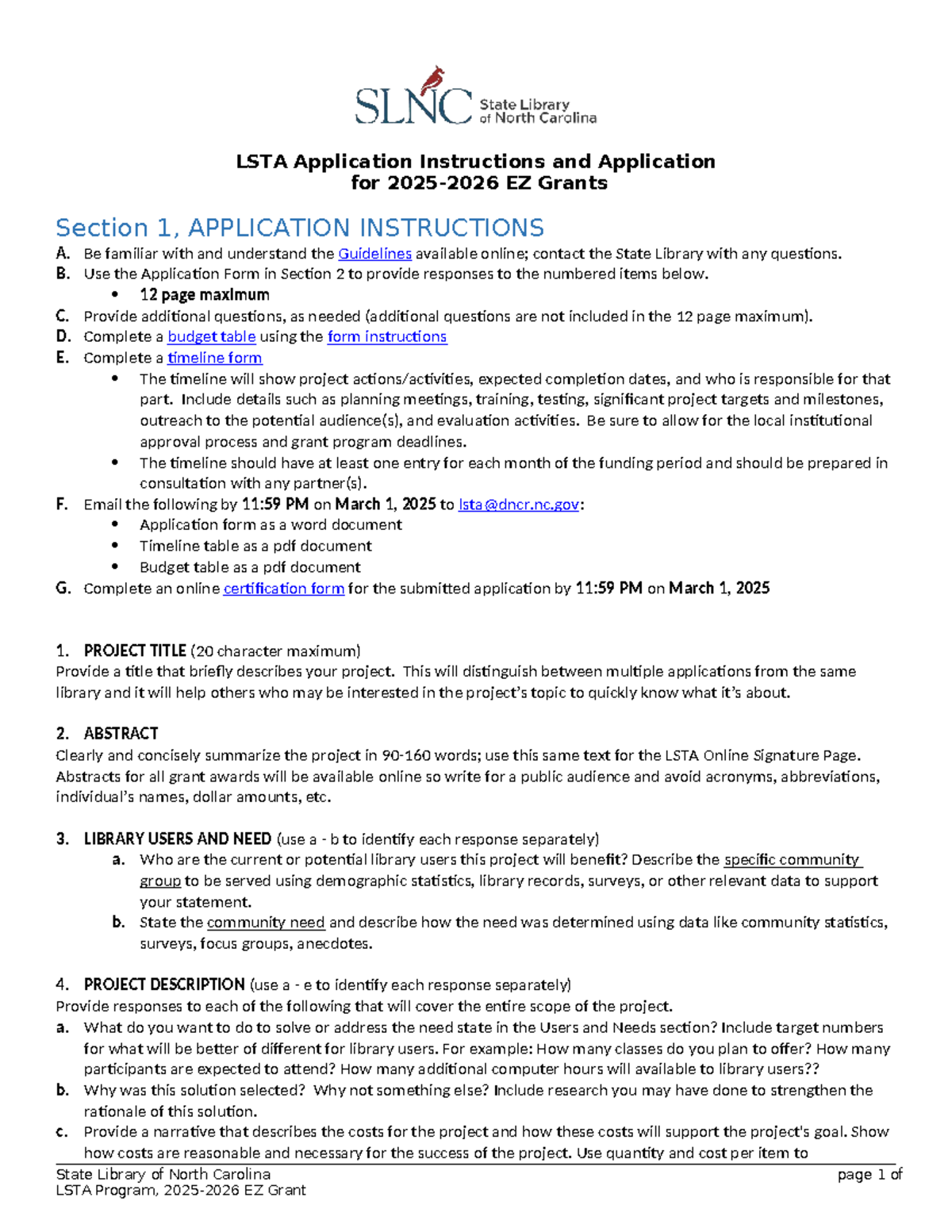 LSTA EZ Grant Application Instructions And Guidelines Studocu