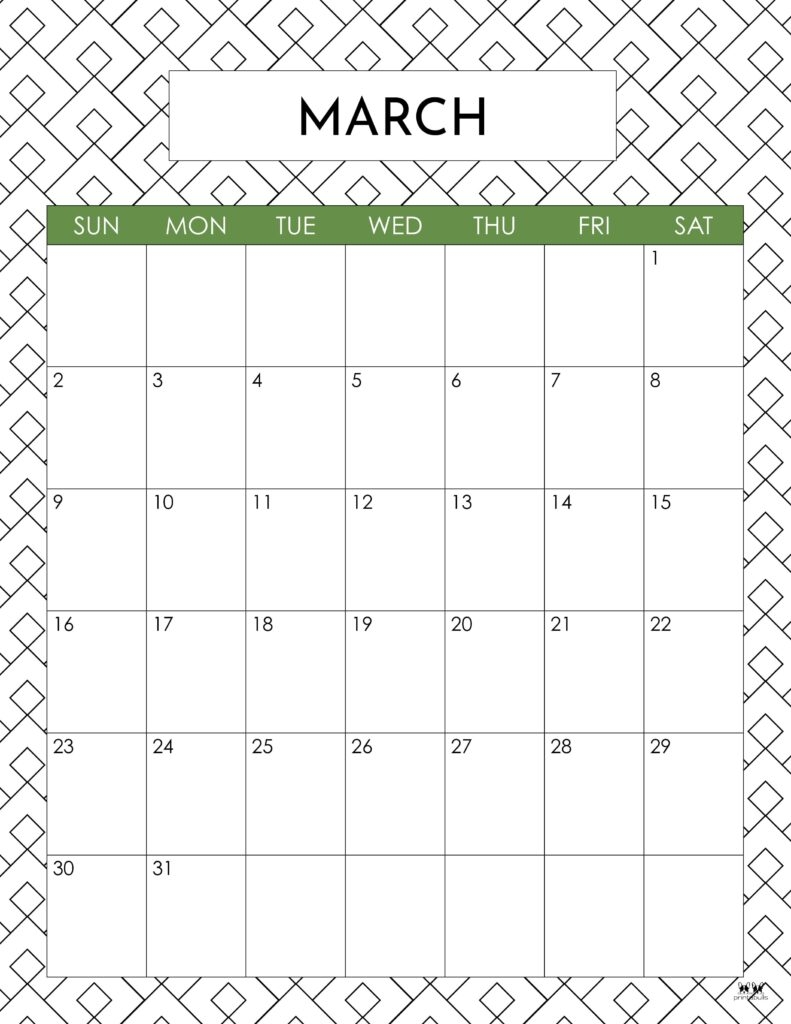 March Calendar Blank Printable