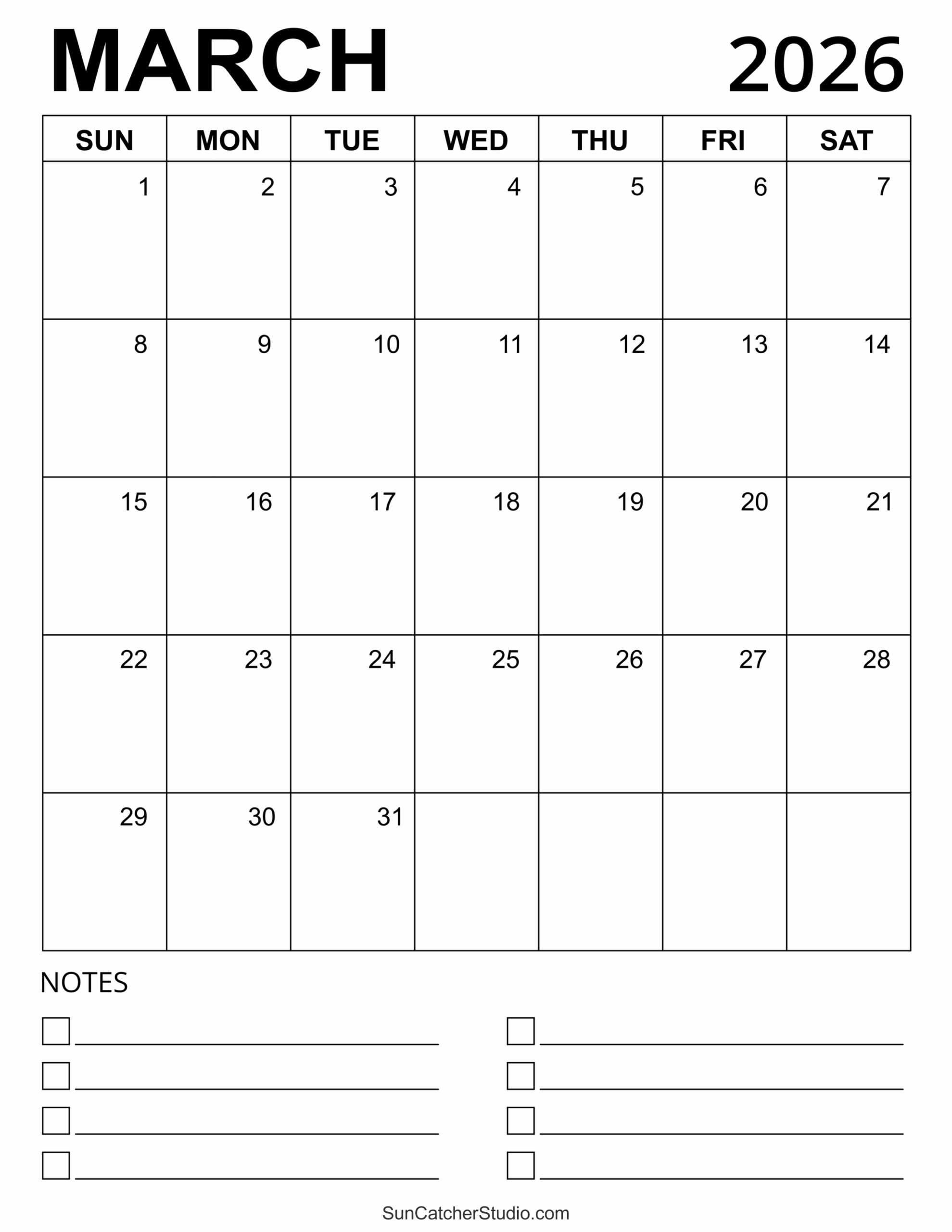 Blank Calendar March 2026
