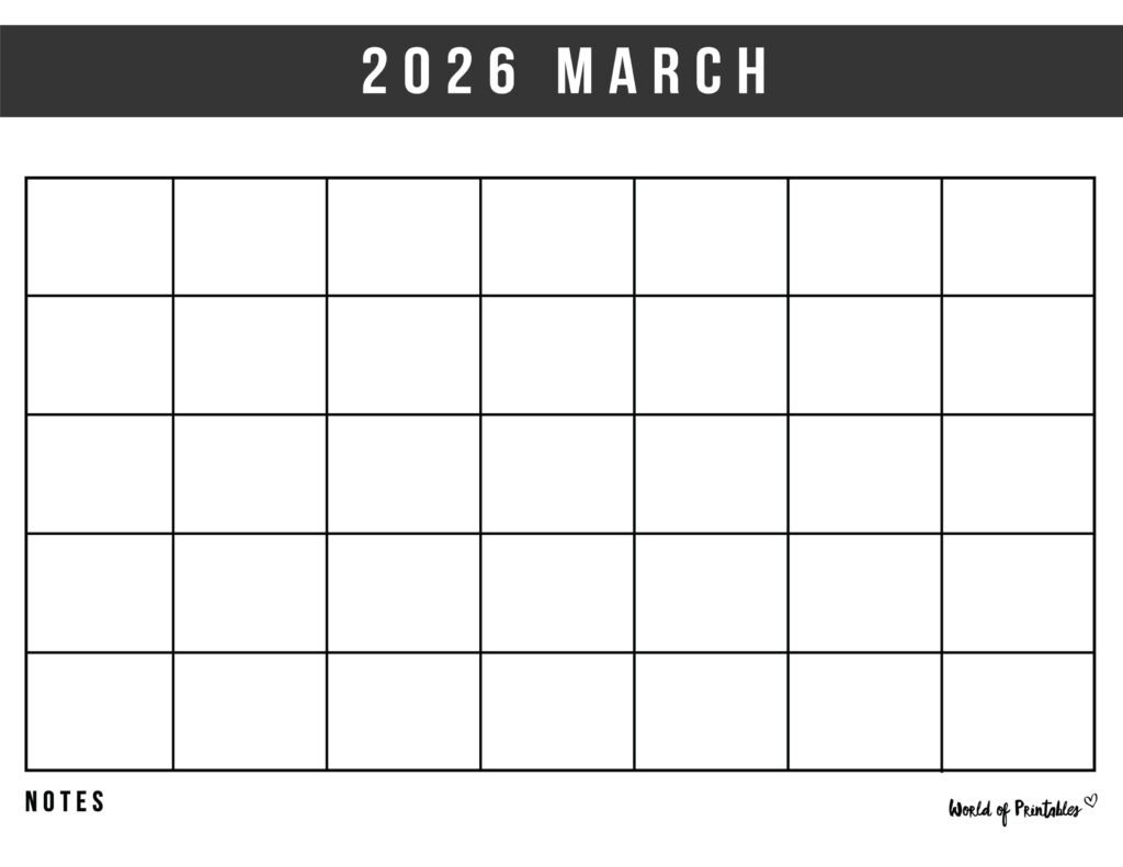 March 2026 Blank Calendar Printable Free