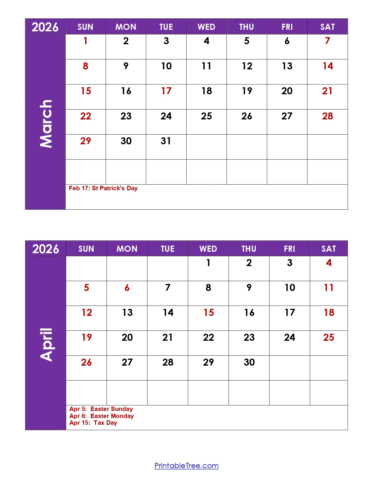 March 2026 Calendar With Holidays