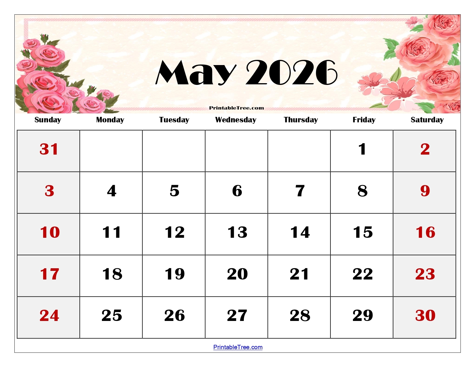May 2026 Calendar Free Printable