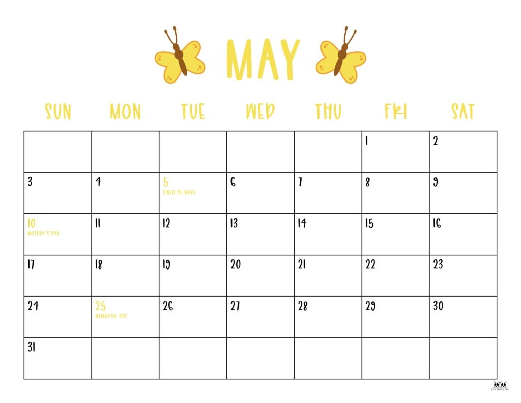 Printable May Calendar 2026