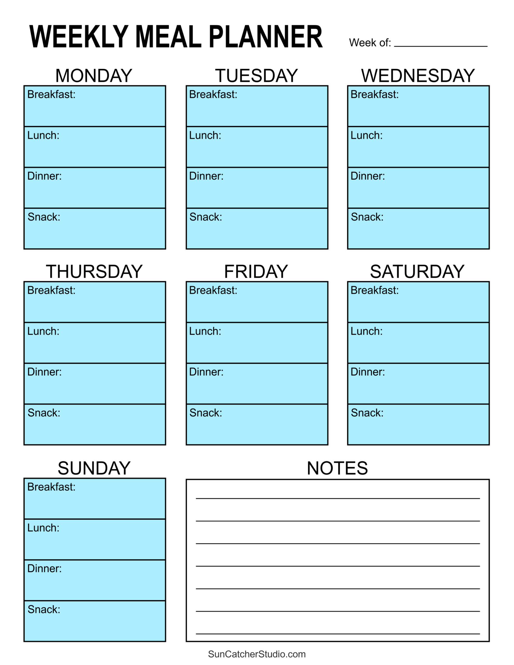 Printable Weekly Menu Templates