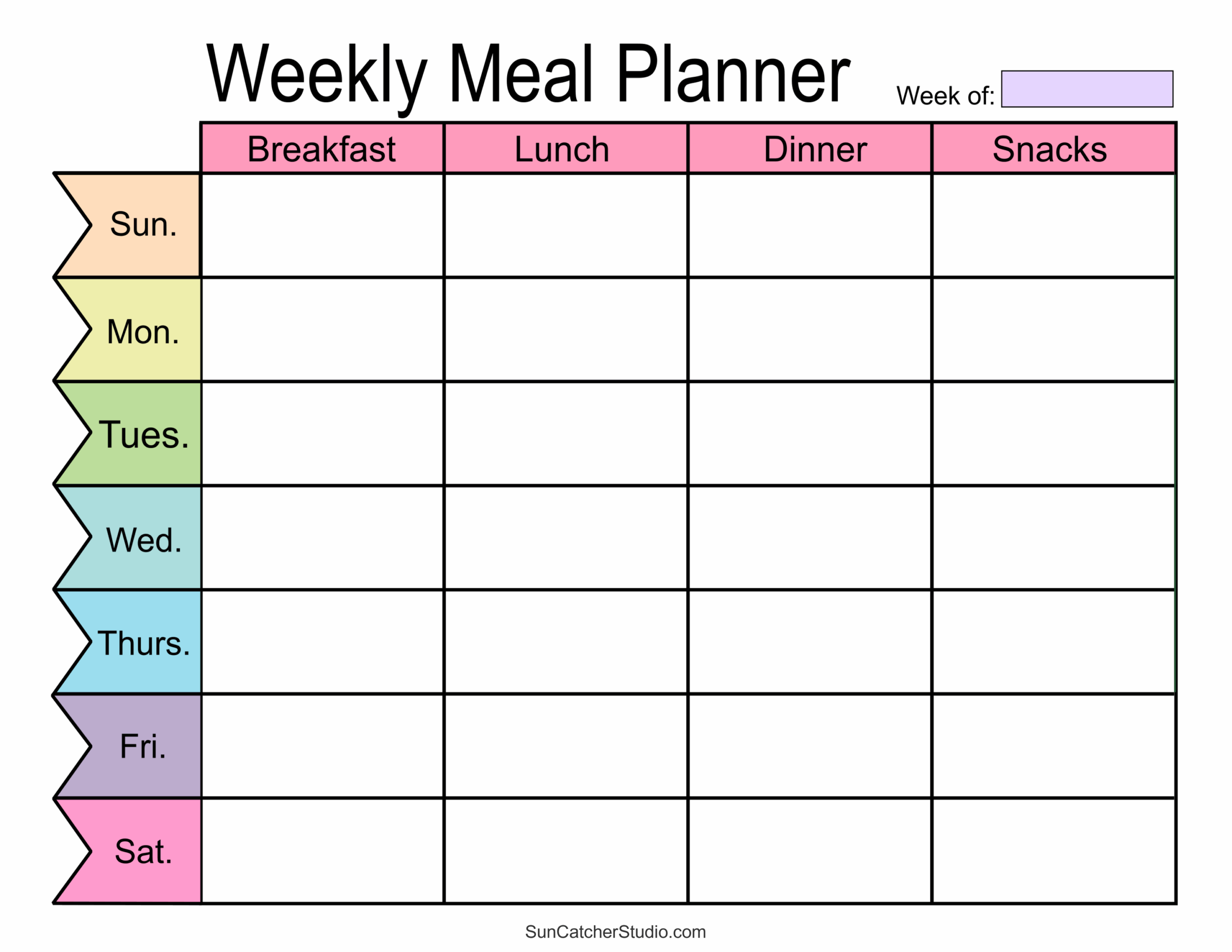 Printable Blank Menu Calendar