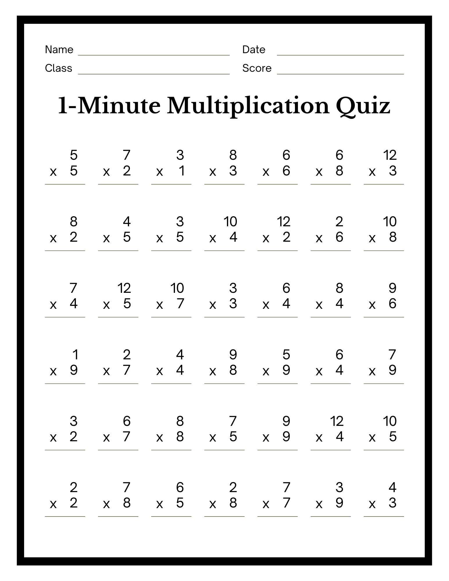Multiplication Worksheet Free Printable