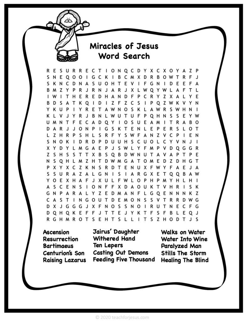 Miracles Of Jesus Word Search Teach For Jesus