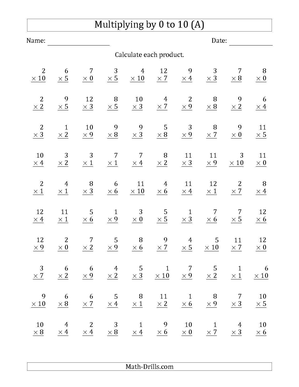 Multiplying By Anchor Facts 0 1 2 3 4 5 6 7 8 9 And 10 