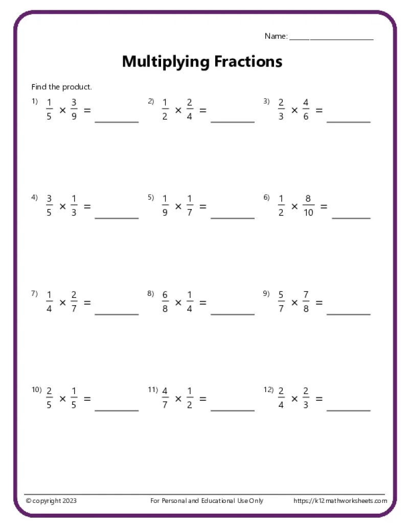 Free Printable Fractions Worksheets Grade 5