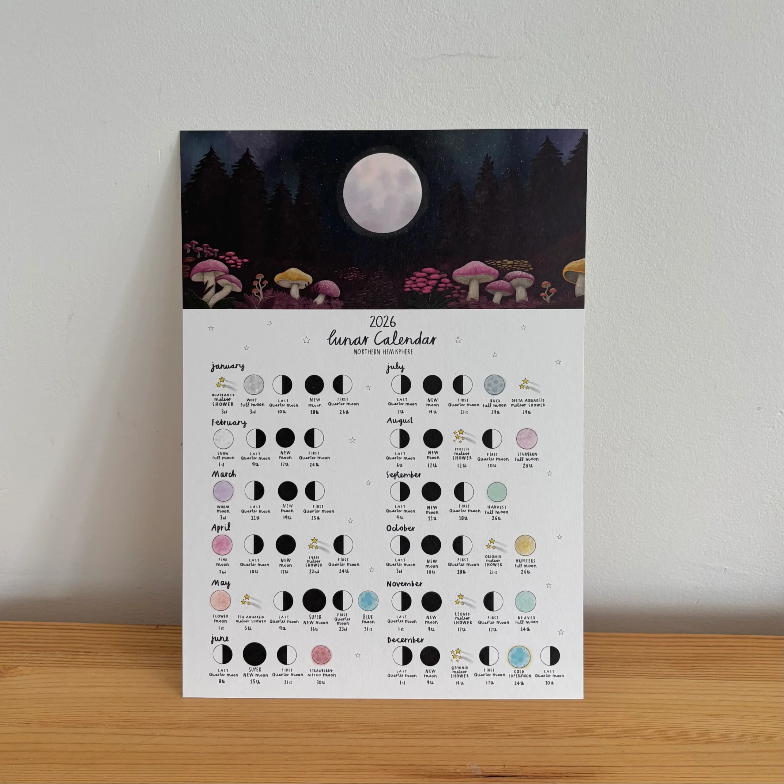 Mushrooms 2026 Lunar Calendar Print Luna And Fern