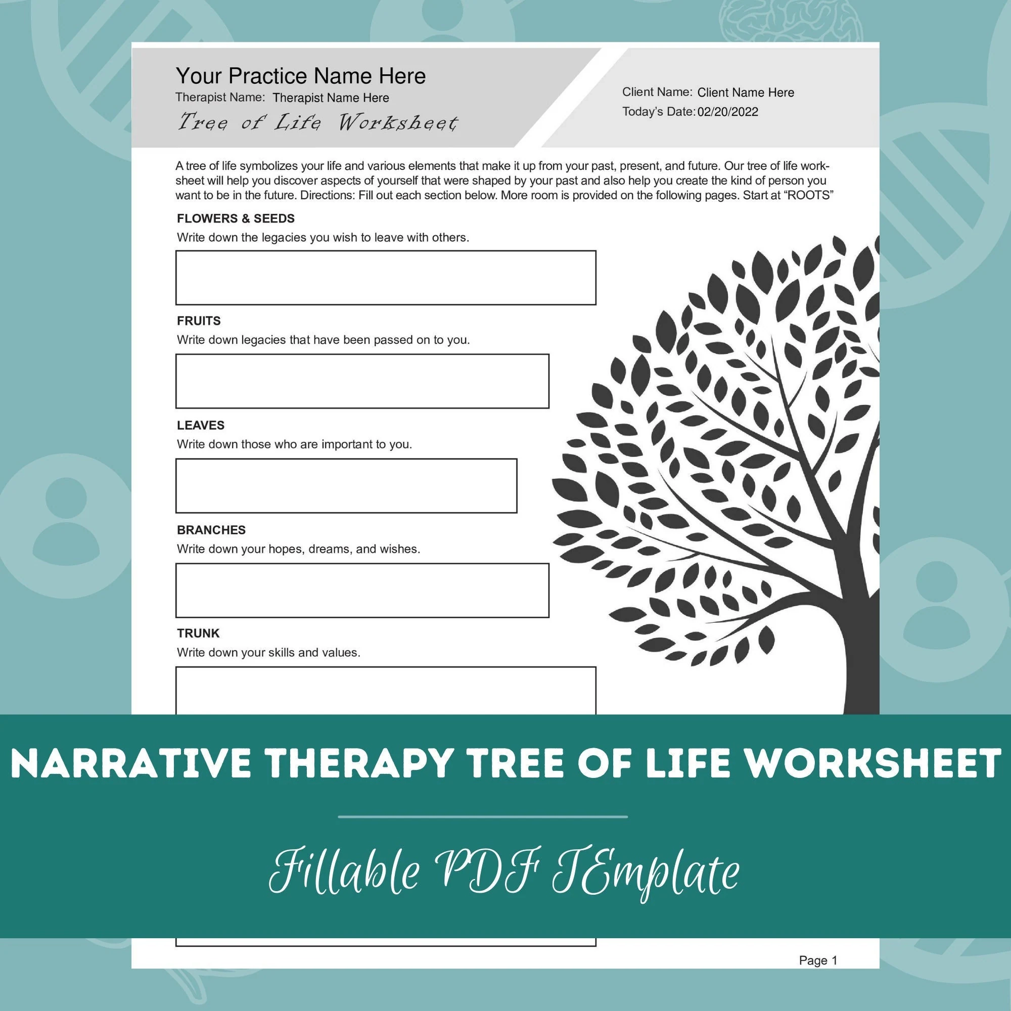 Printable Tree Of Life Narrative Therapy Worksheet