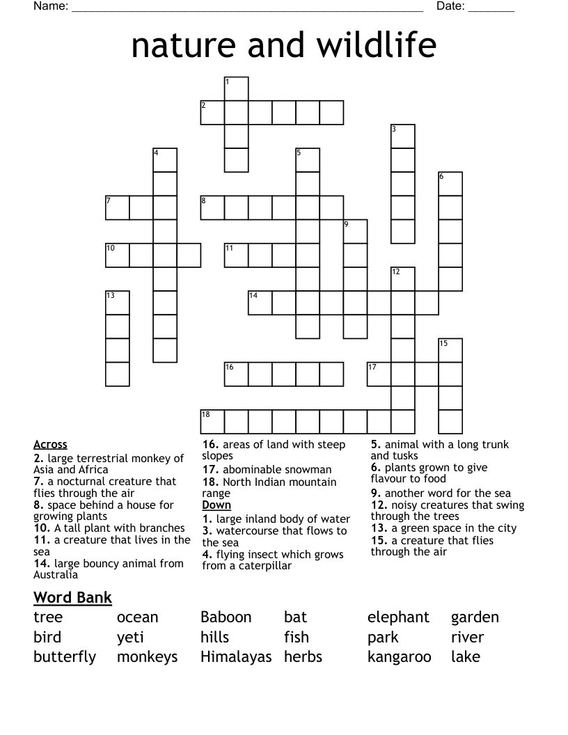 Nature And Wildlife Crossword WordMint