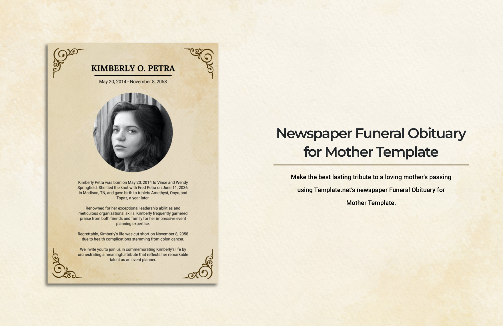 Newspaper Funeral Obituary For Mother Template In Word PSD 
