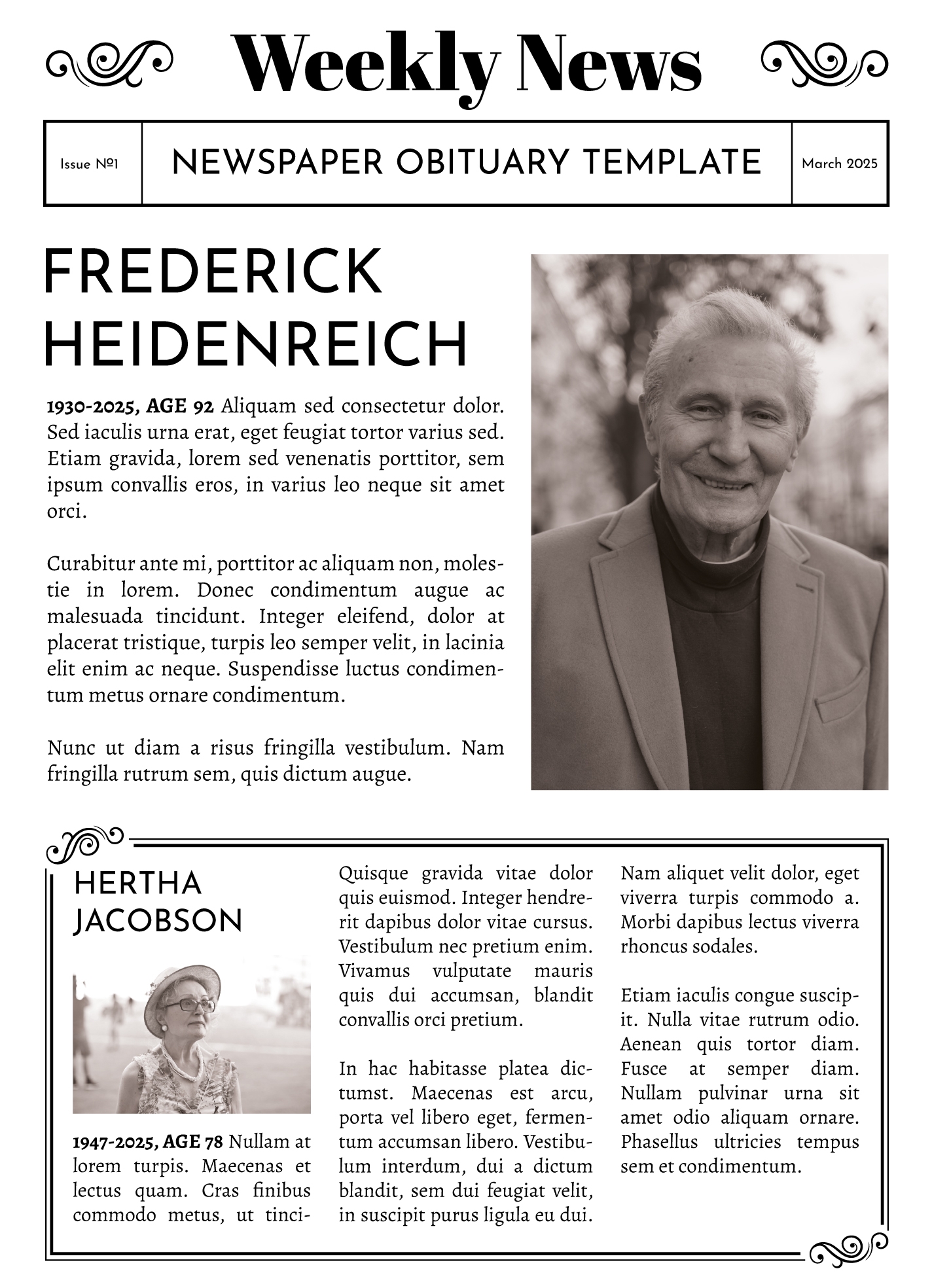 Newspaper Obituary Free Google Docs Template Gdoc io