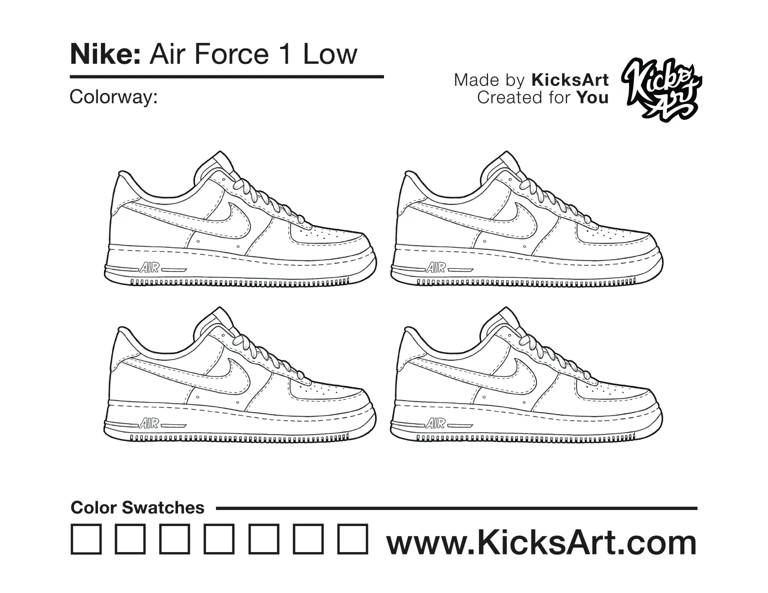 Nike Air Force 1 Low Sneaker Coloring Pages Created By KicksArt