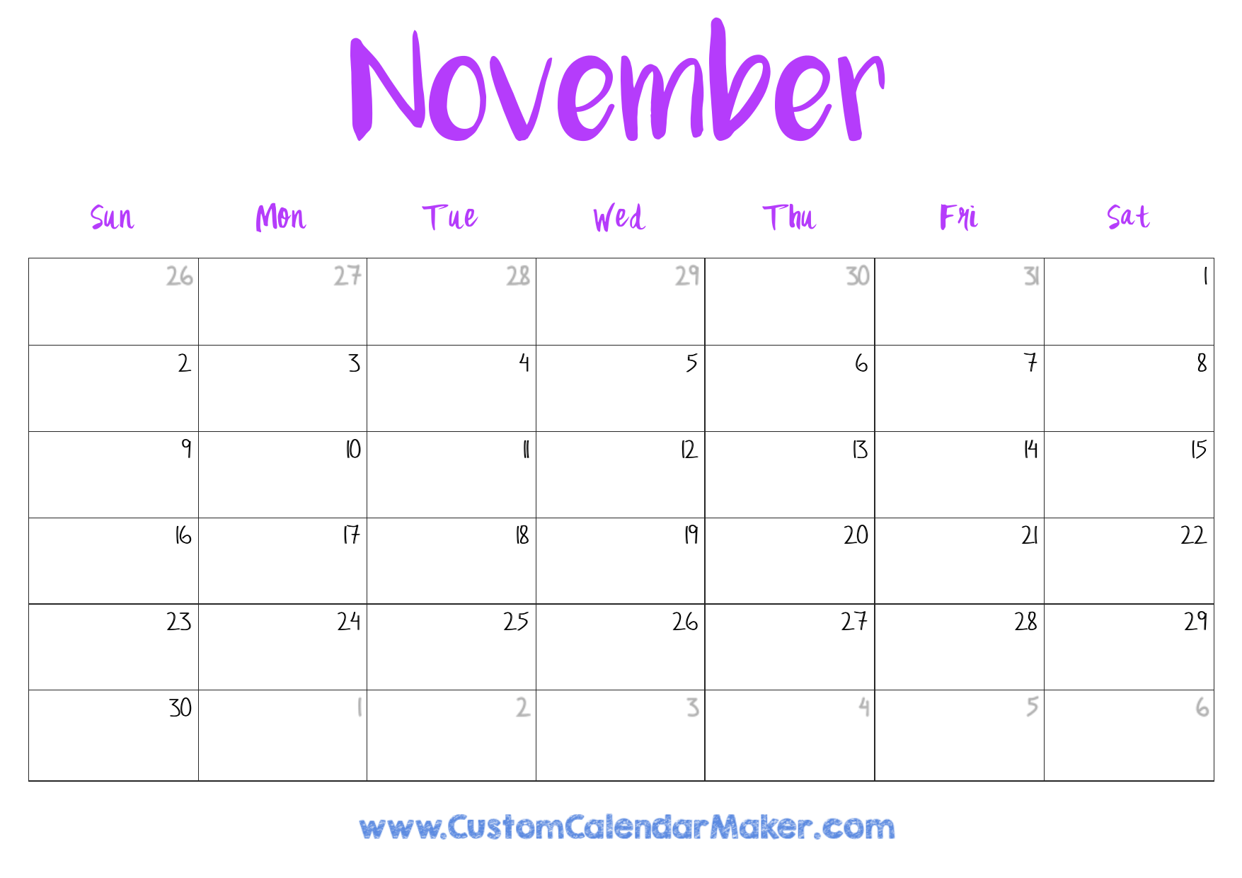 November Free Calendar Printable