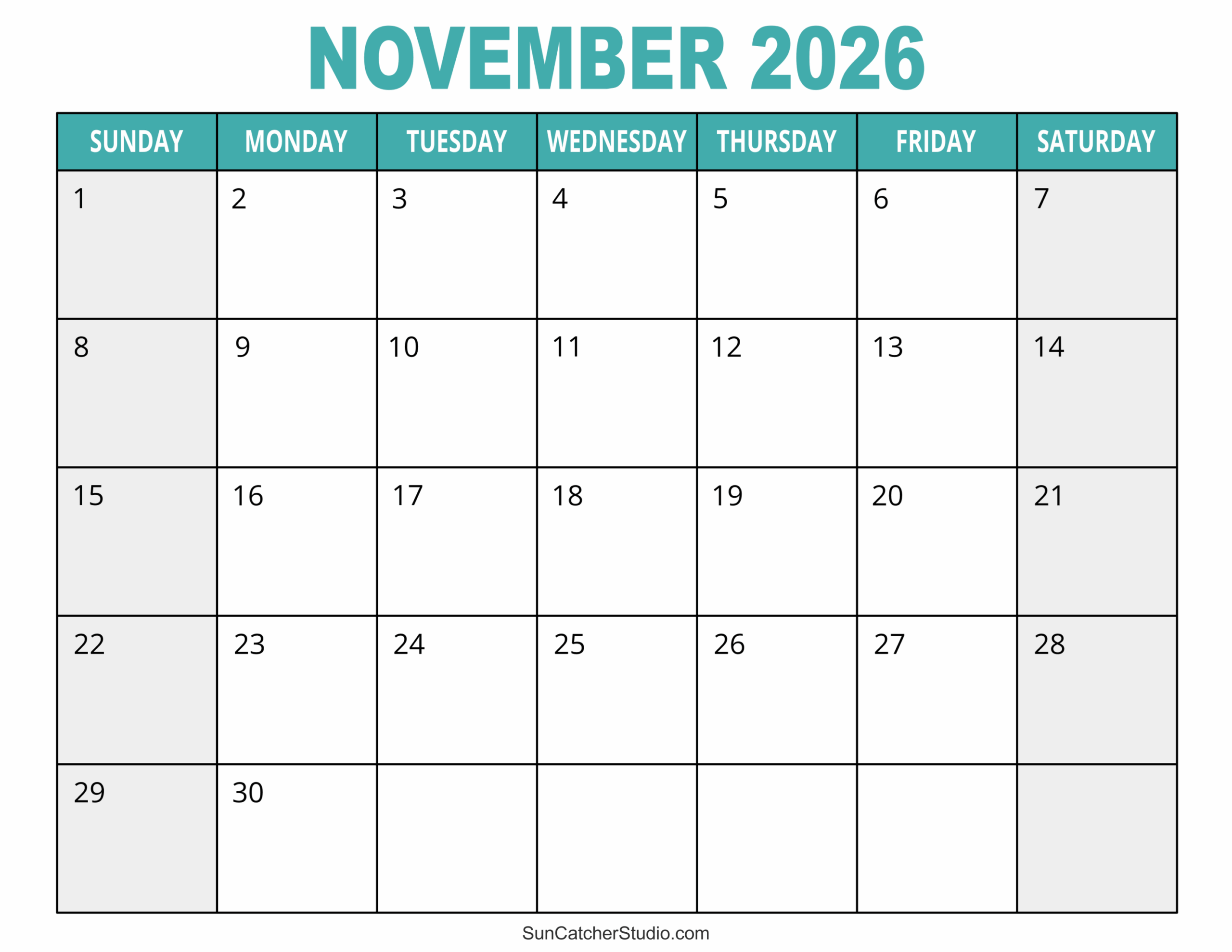 Printable November 2026 Calendar Memo