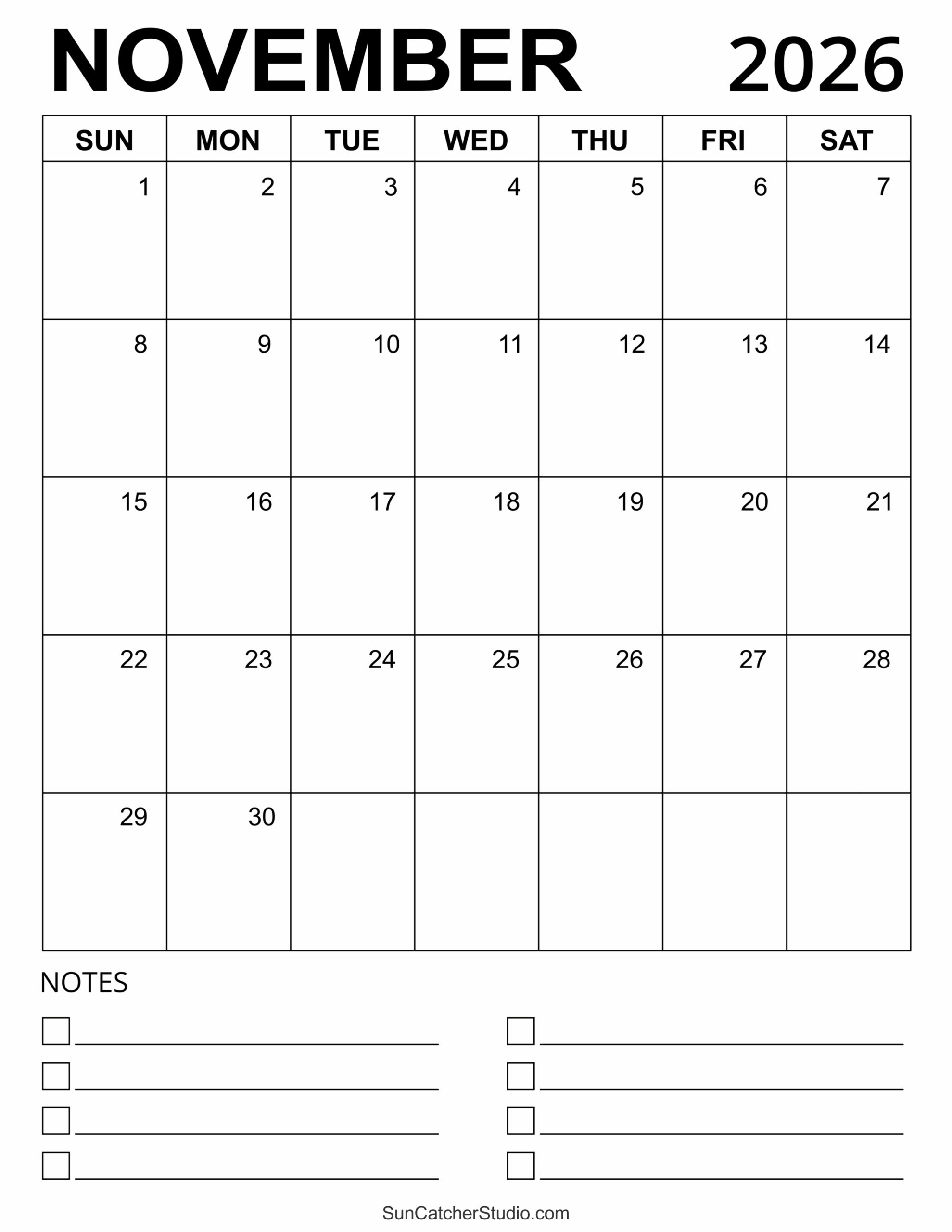 November 2026 Calendar Printable With Holidays