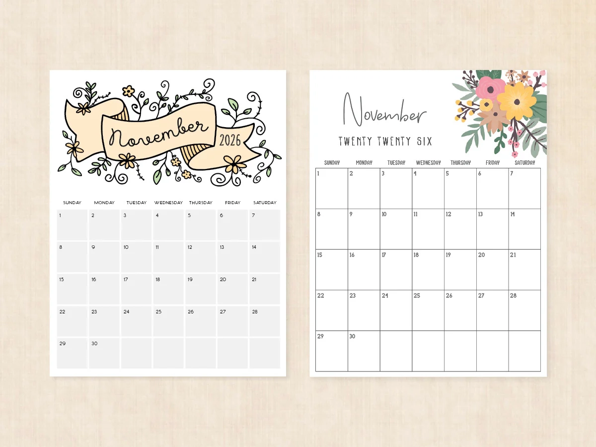November Printable Calendar 2026 Happy Planner