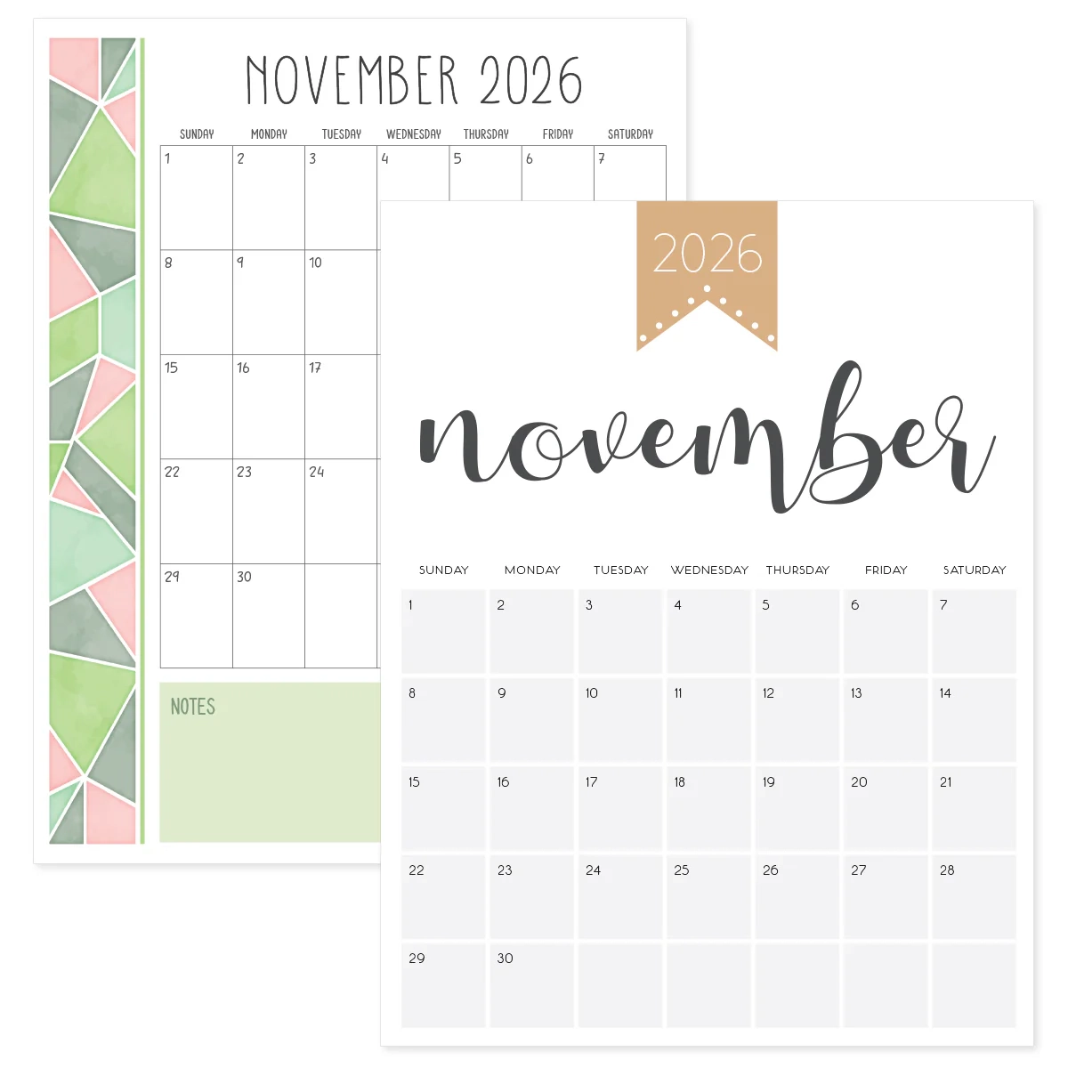 Printable November 2026 Weekly Calendar