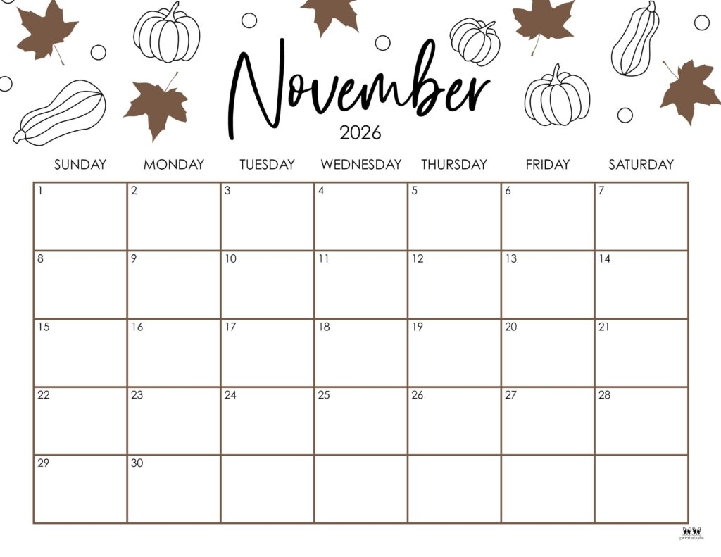 October November 2026 Calendar Printable