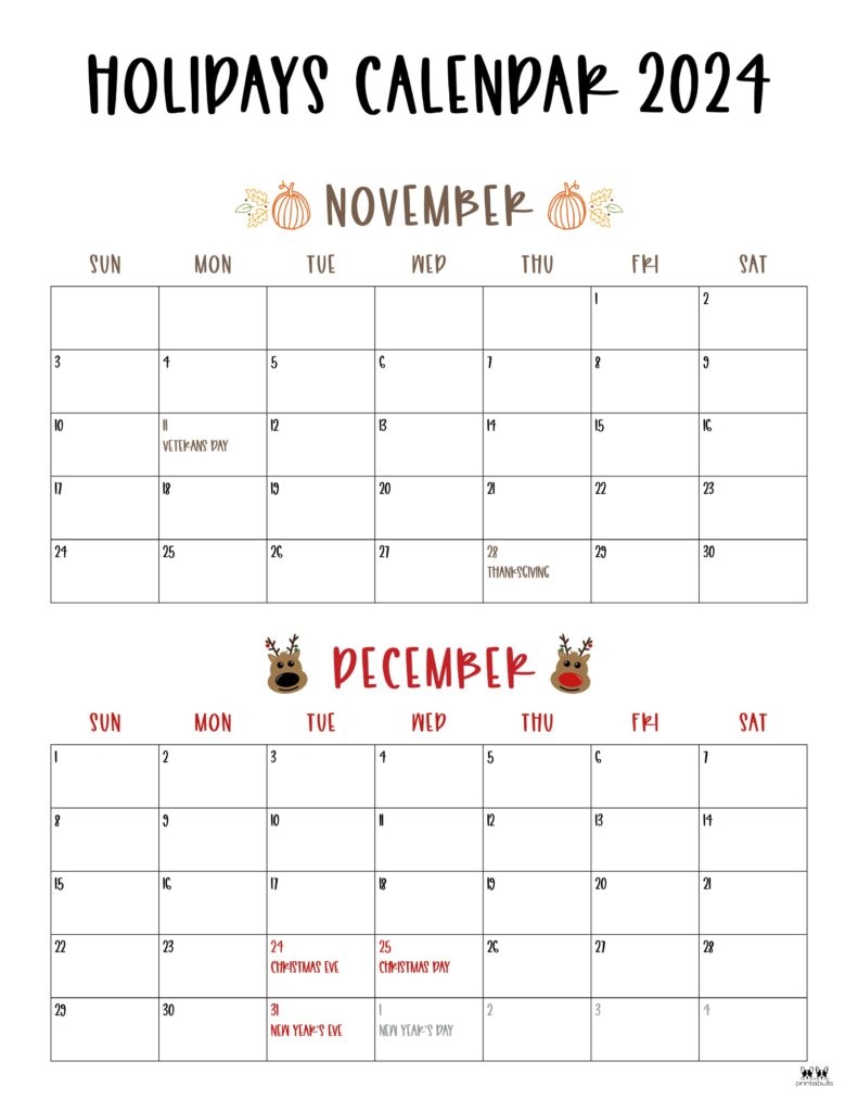 Printable November And December Calendar