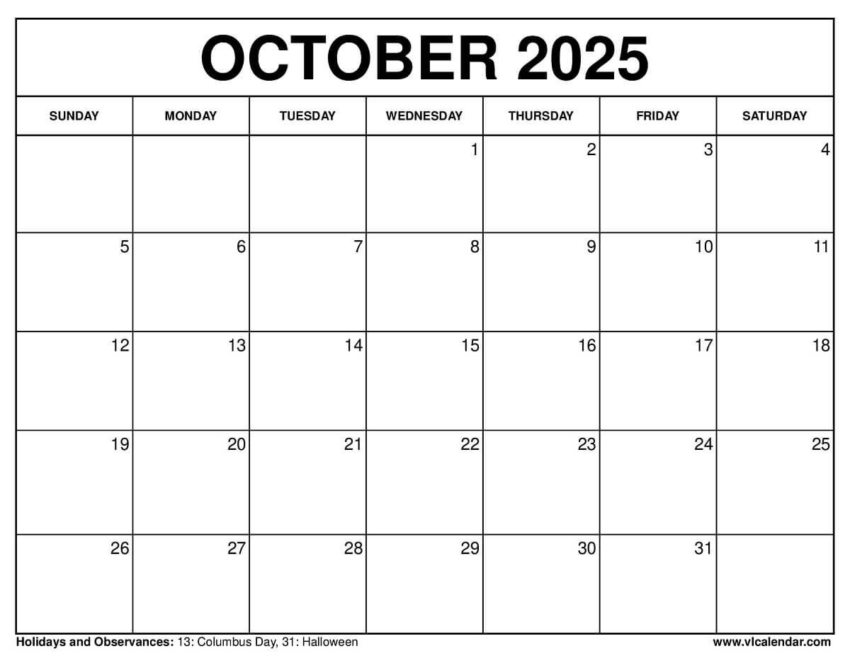 October 2025 Calendar Free Printable Templates amp Planning Guide