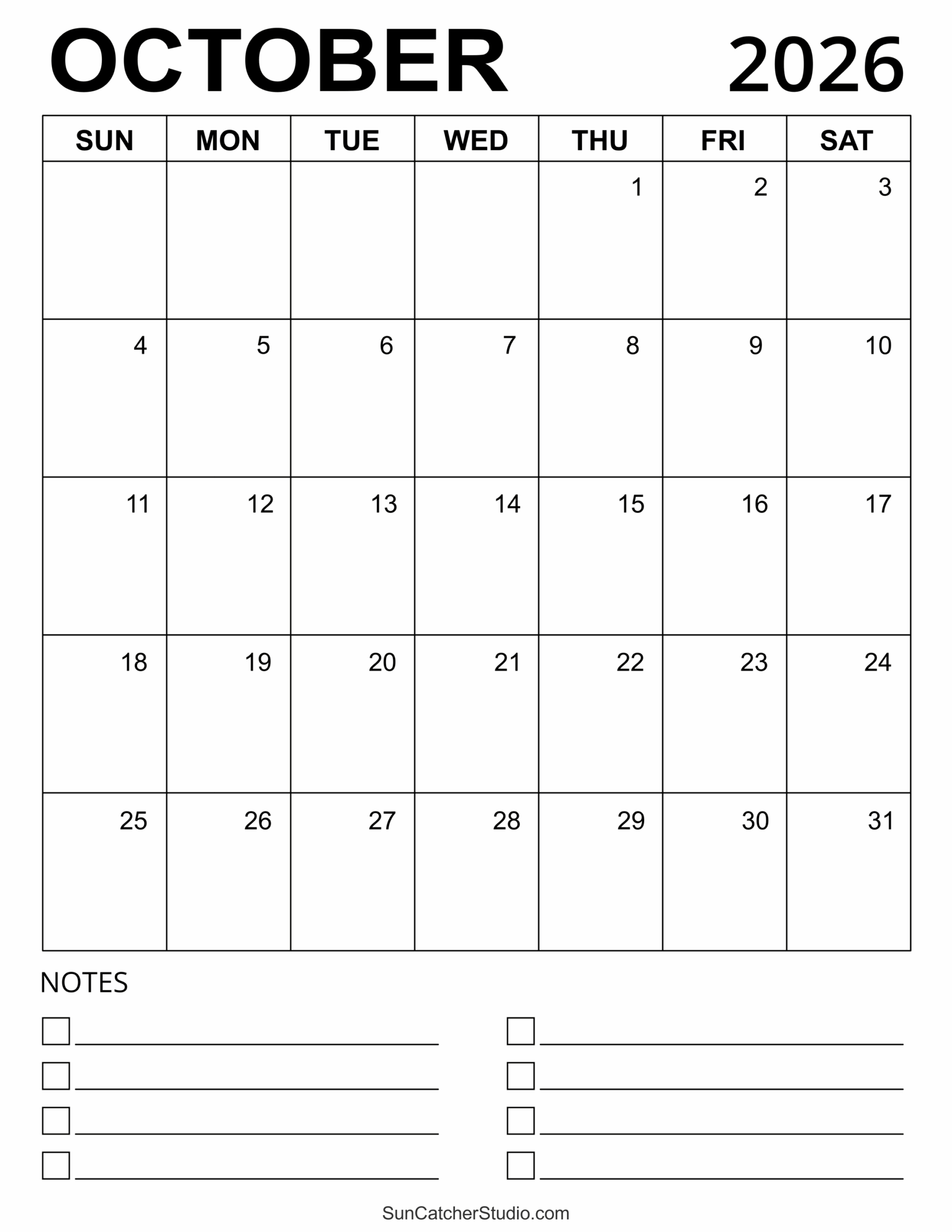 October 2026 Blank Calendar