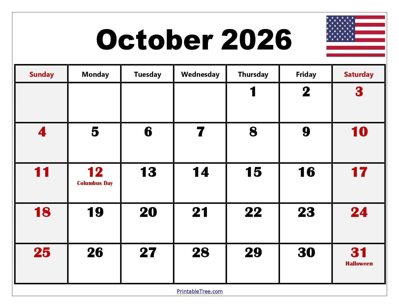 Calendar 2026 October November December Printable