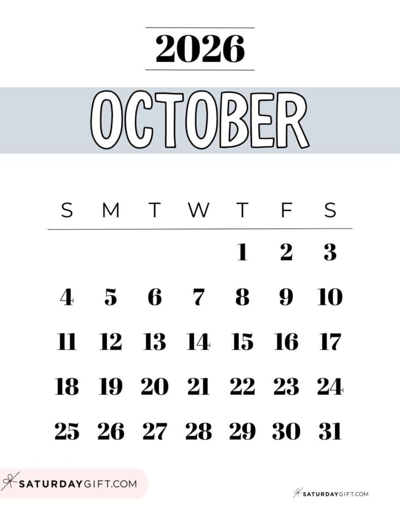 Printable Calendar 2026 October Template