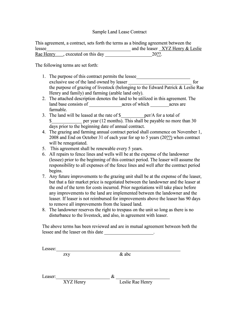 Free Farm Lease Agreement Form Example