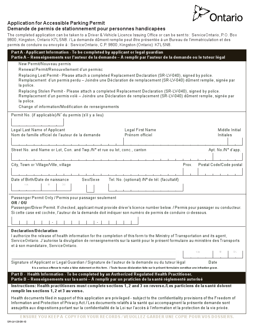 Application Form For Handicap Parking Permit