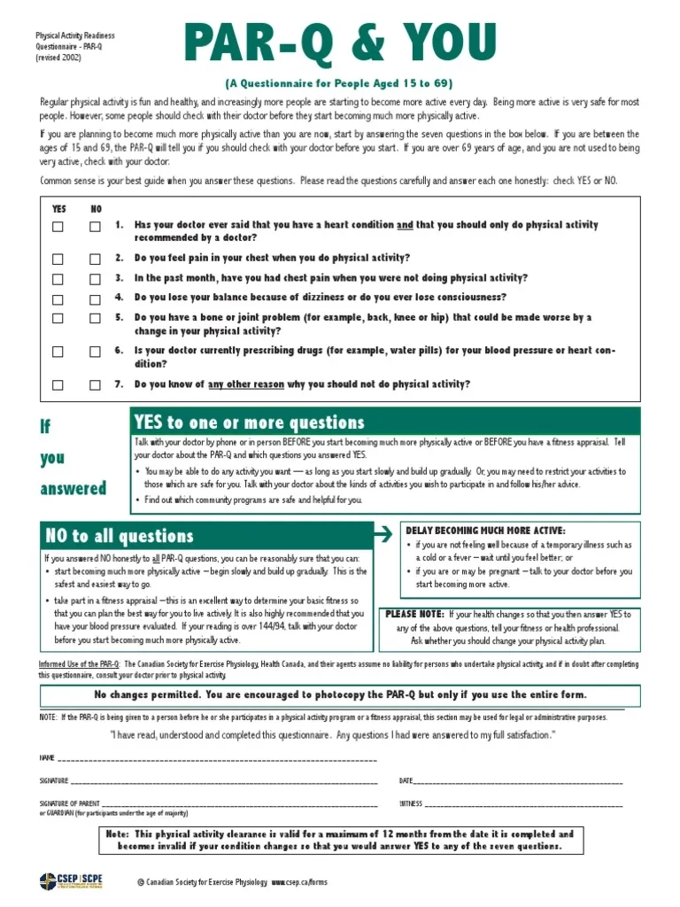 Par Q Form PDF Physical Fitness Physical Exercise