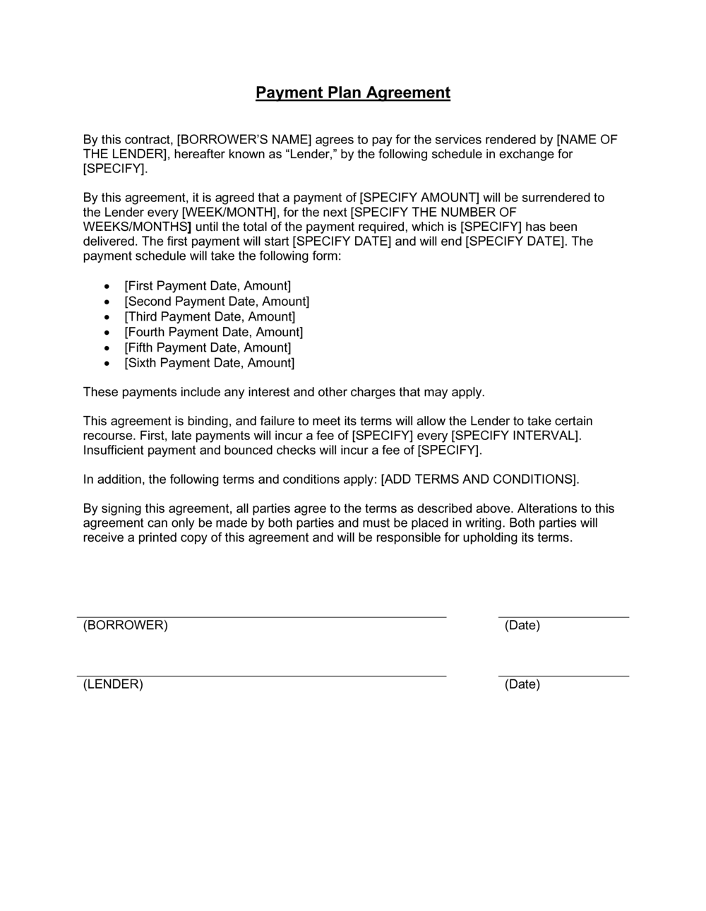 Payment Plan Agreement Template Word amp PDF Free Trial