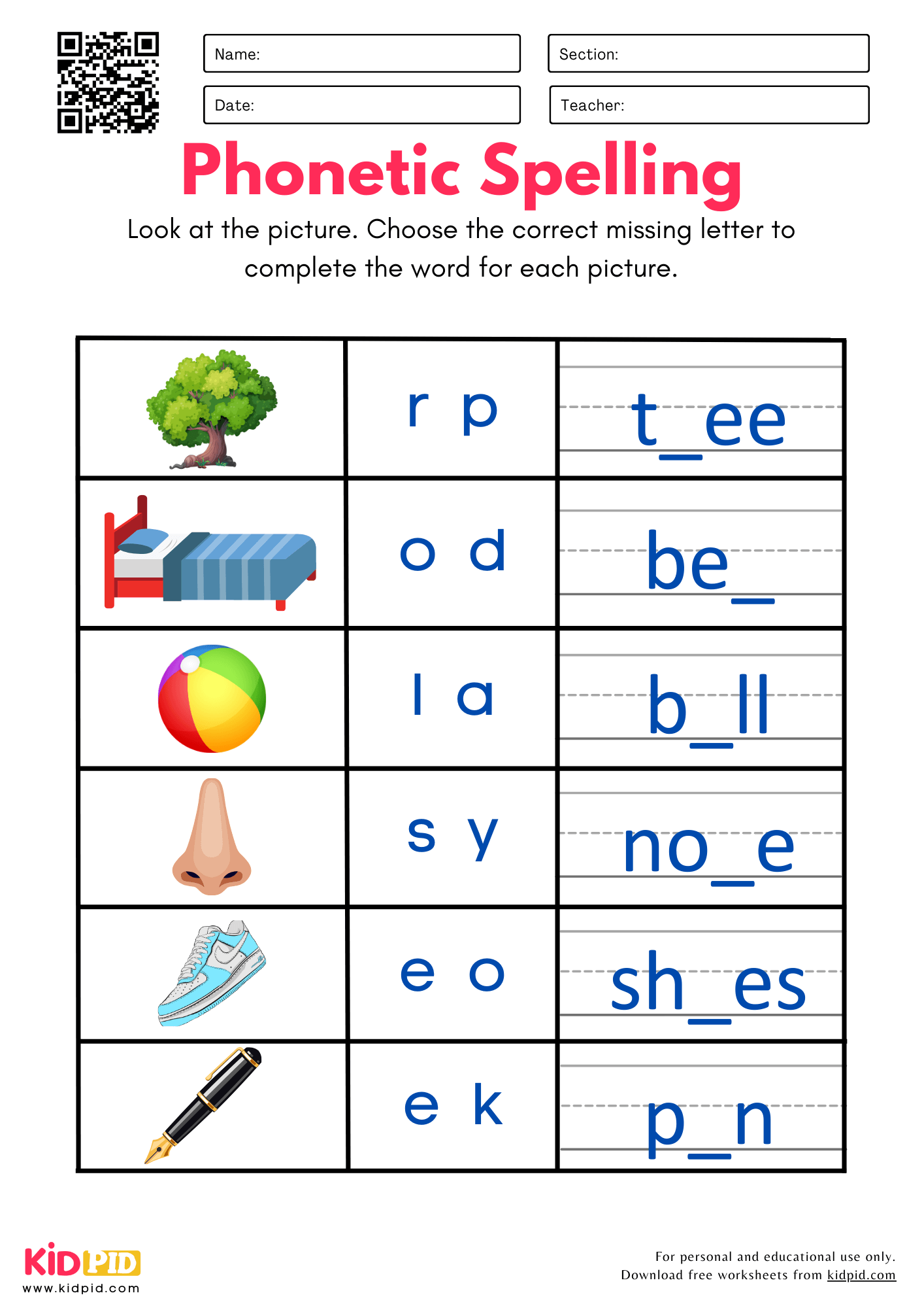 Spelling Printable Worksheets