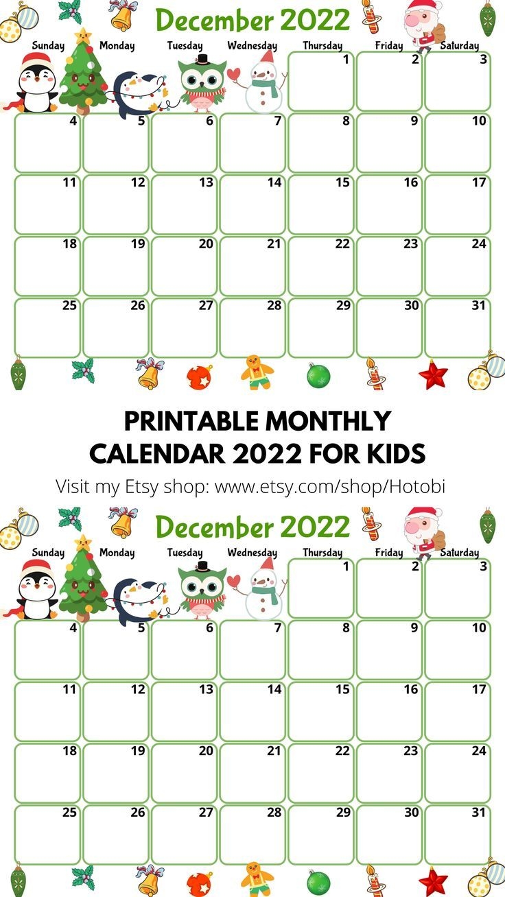 Printable Kids December Calendar