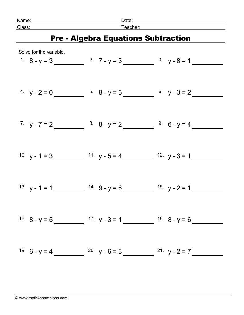 Pre Algebra Worksheets Printable