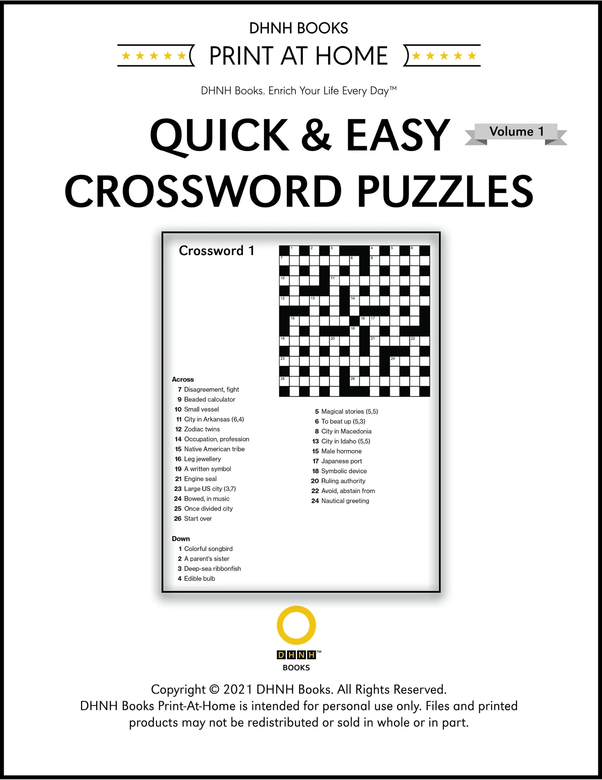 Print at home Quick And Easy Crossword Puzzles Vol 1 Digital 