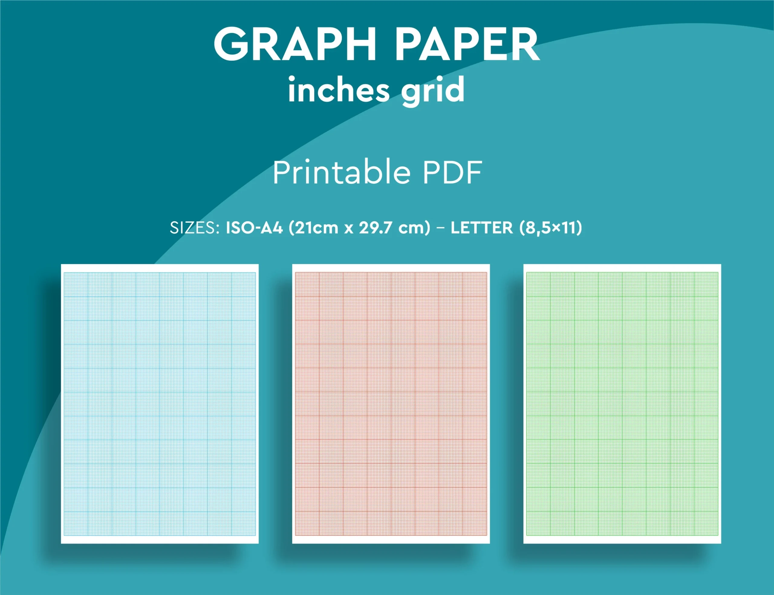 Printable 1 x 1 Grid GRAPH PAPER Inches Grid 3 Different Colors 