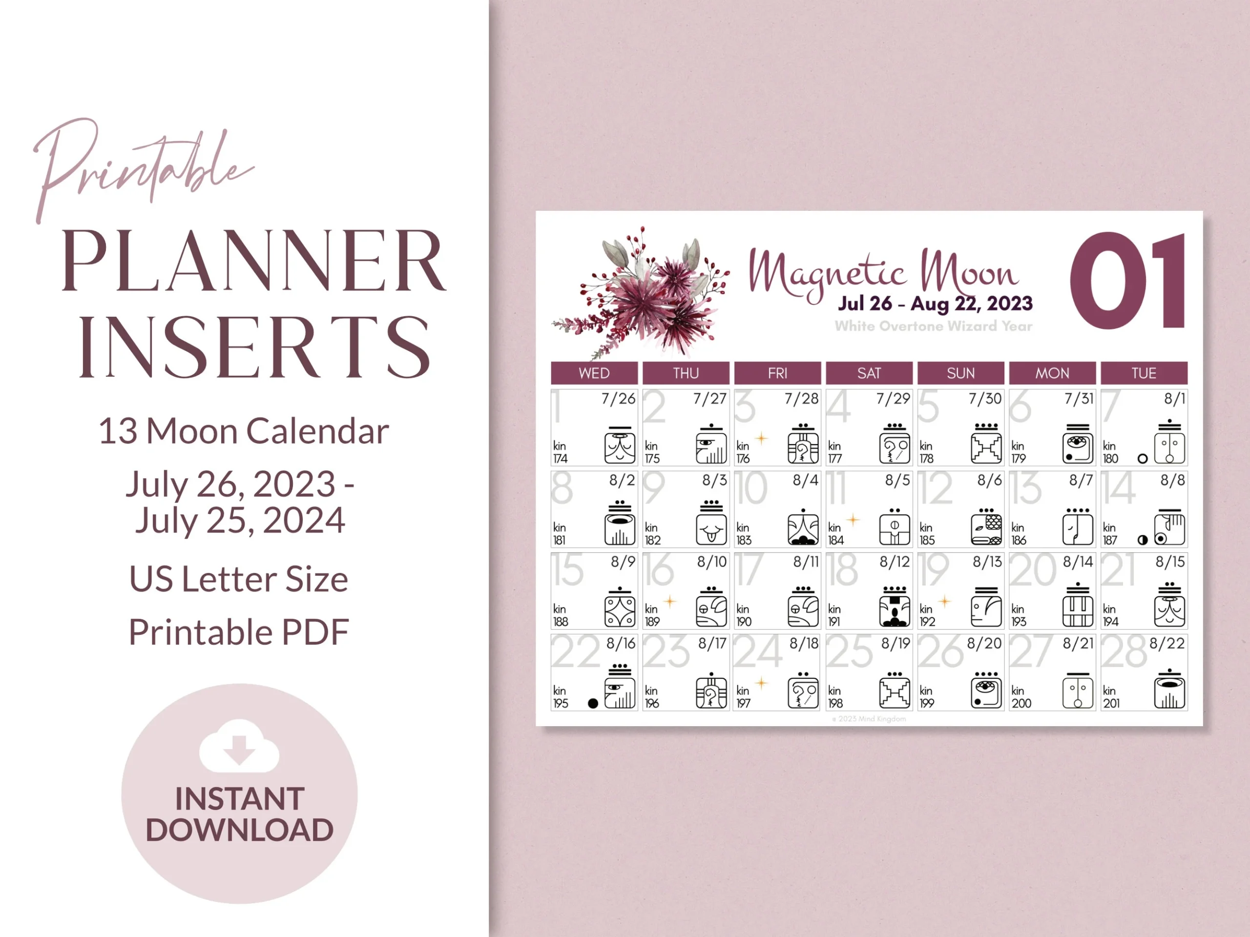 Printable 13 Moon Calendar July 26 2023 July 25 2024 Mayan 