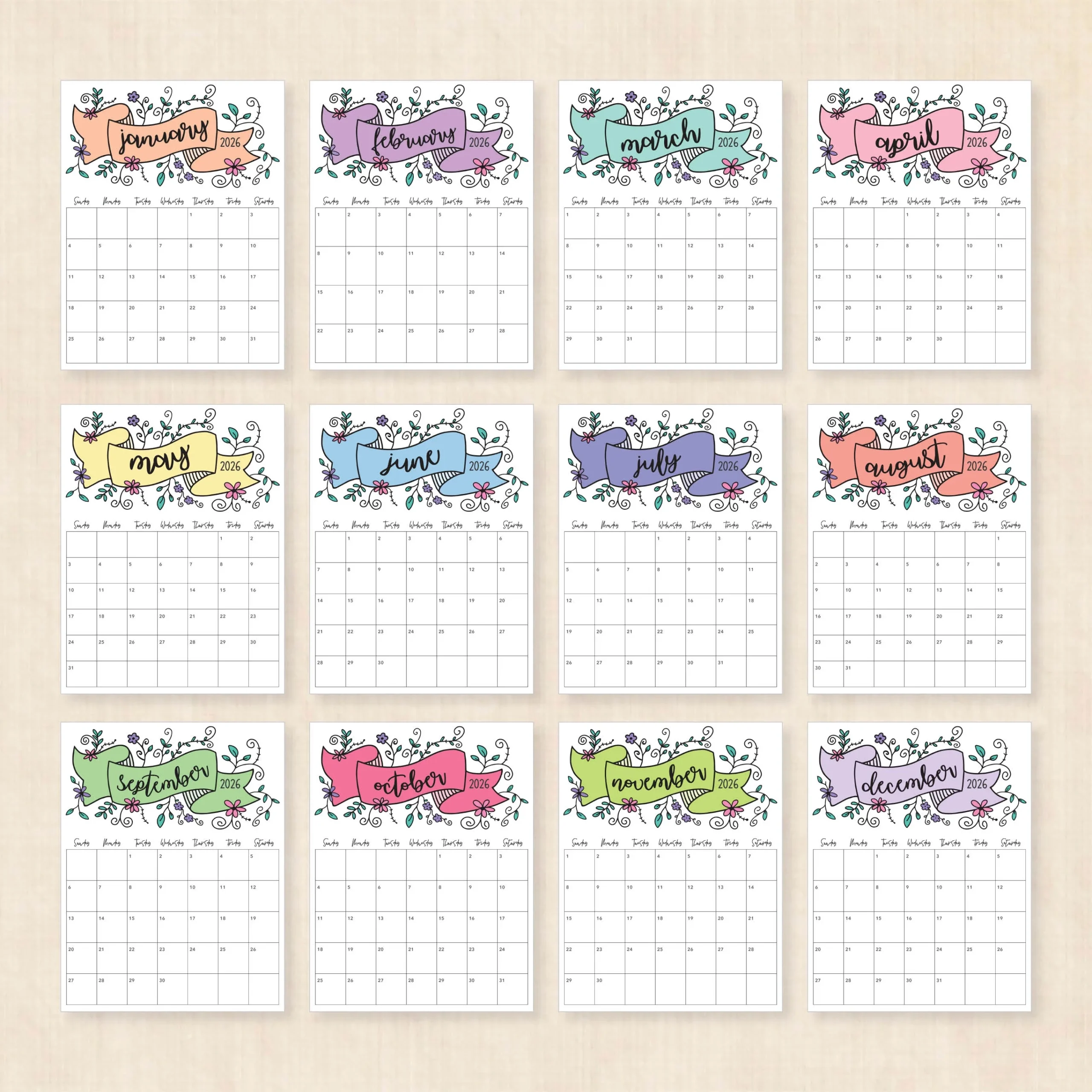 Cute 2026 Calendar Printable