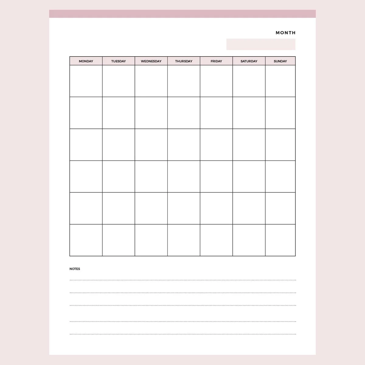 Printable Calendar Blank Monday Month