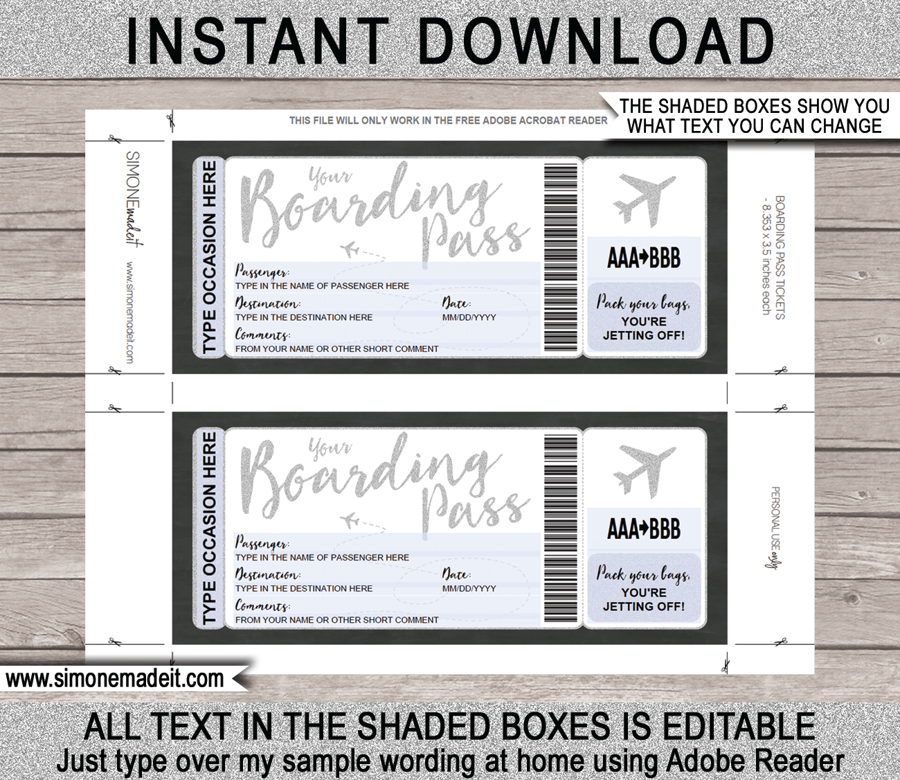 Printable Boarding Pass Ticket Template Fake Plane Ticket Trip 